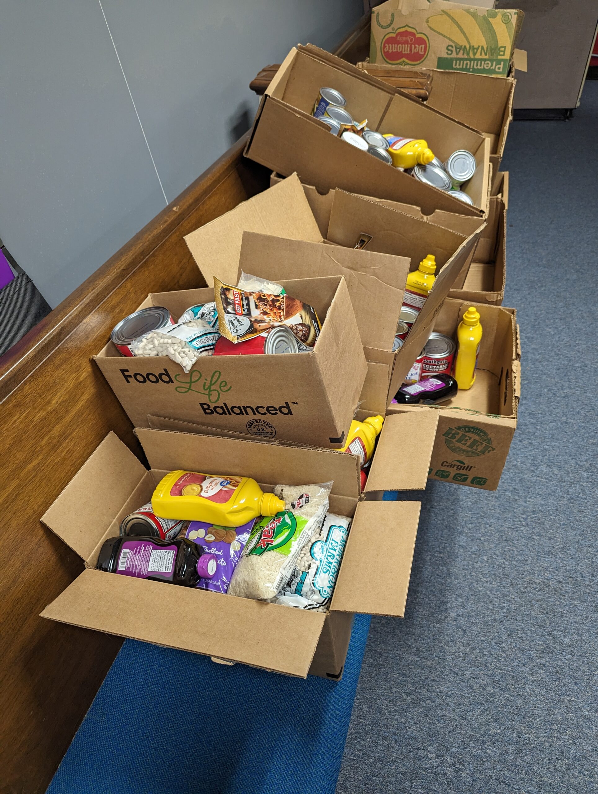 boxes full of food to be given away to people in need